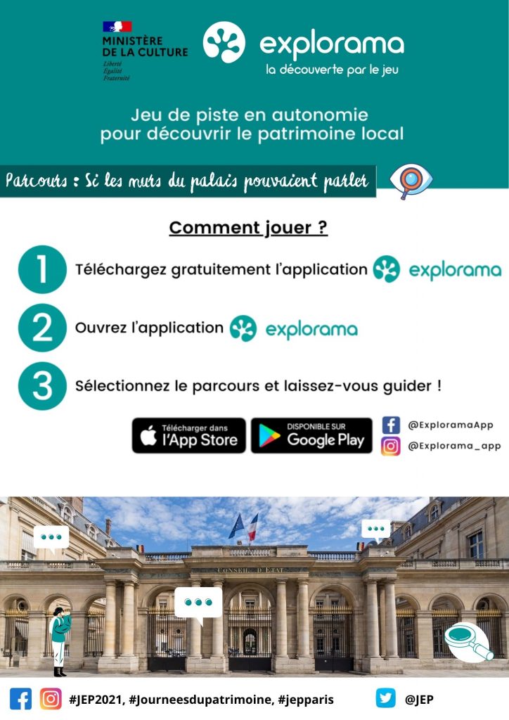 Affiche officielle d'un parcours de visite numérique Explorama pour les Journées Européennes du Patrimoine 2021. 